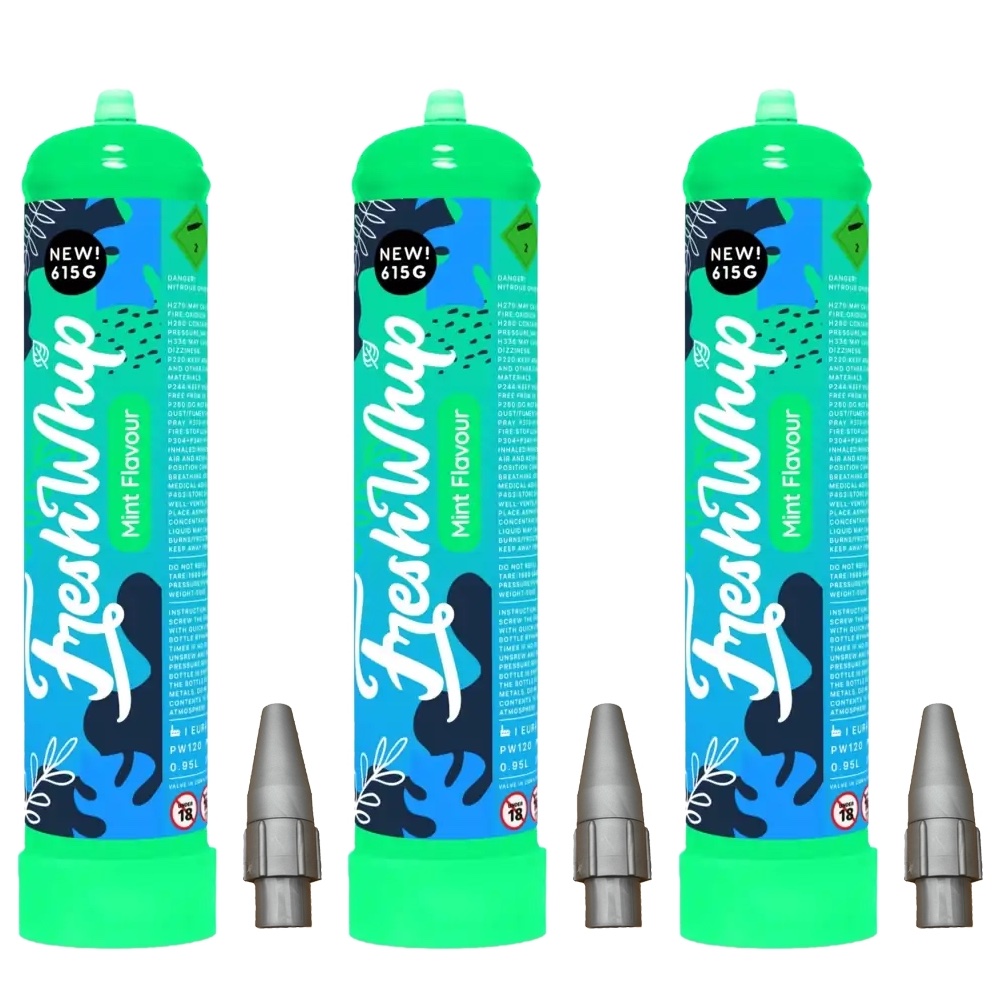 Cream Chargers by    Fresh Whip x 3 (615g N2O) - Mint Flavour