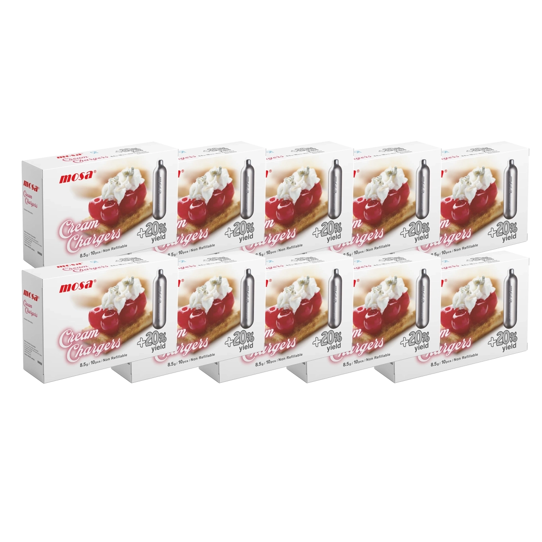 Cream Chargers by Mosa 8.5g N2O - Pack of 100 (10 Boxes of 10)