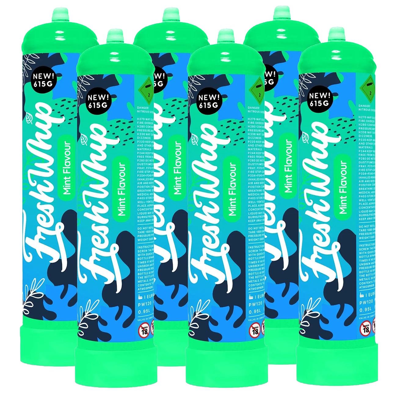 .Case of 6 Mint Fresh Whip Cream Chargers 615g N2O Business Only