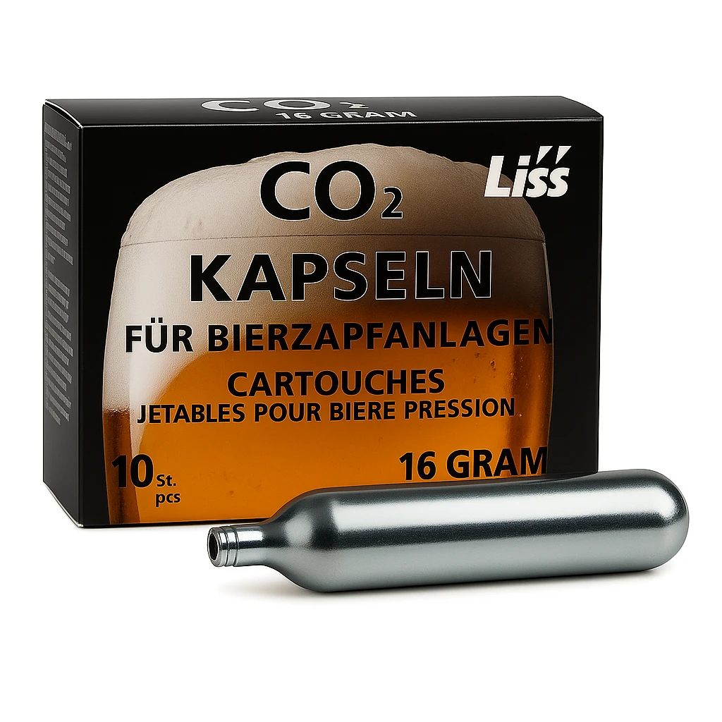 Beer CO2 16g Non-Threaded Cartridges by Liss (Pack of 10)