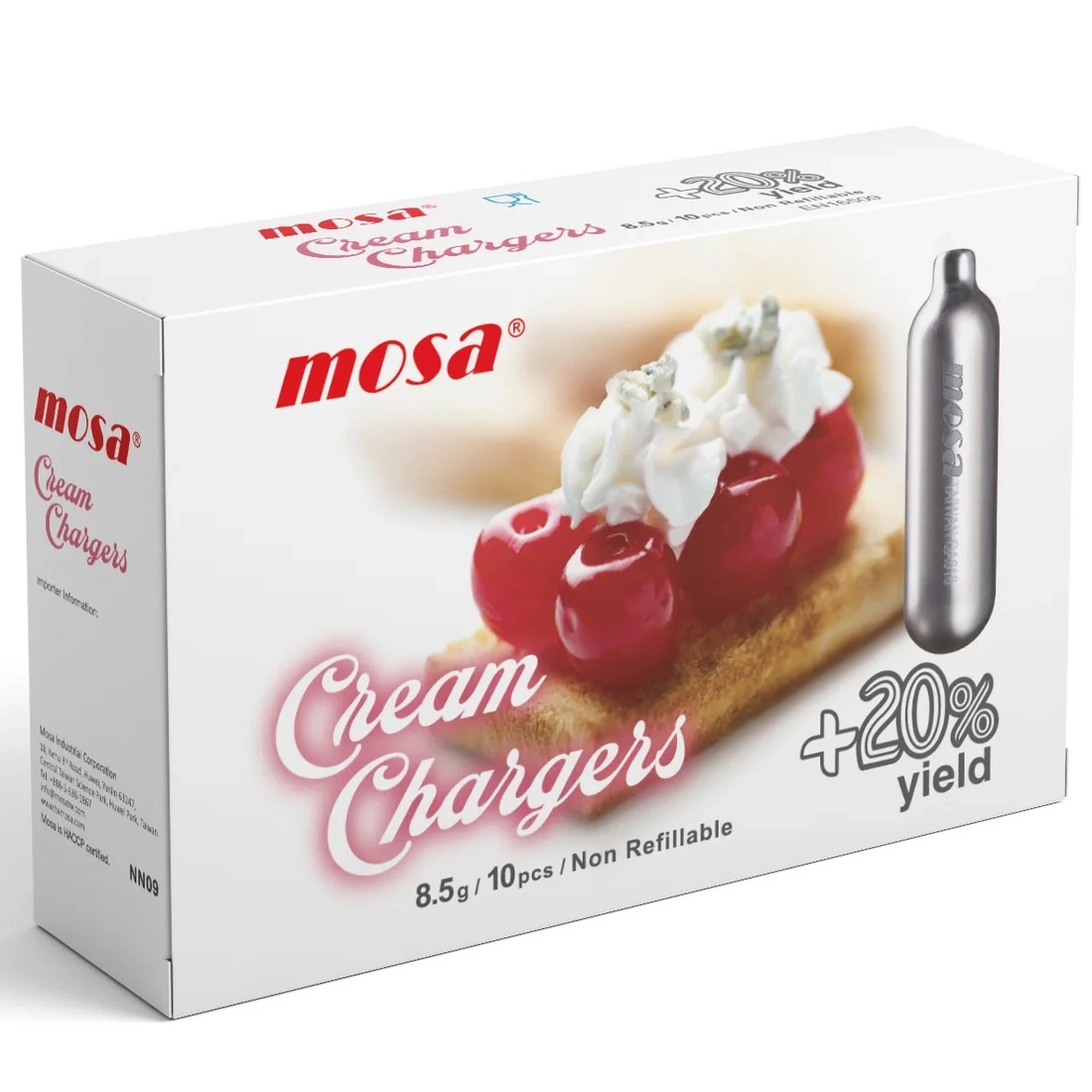 Cream Chargers by Mosa - 1 Box of 10 N2O 8.5g (10 Cartridges)